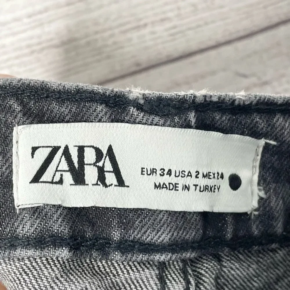 ZARA 100% Cotton Straight Black Jeans Women’s Size 2 Long - Picture 4 of 7